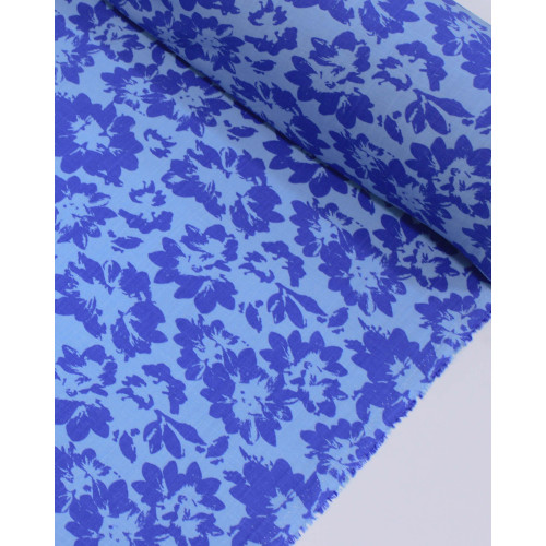 Tecido Viscose Texturizada Tapete Floral Abstrato Tons de Azul