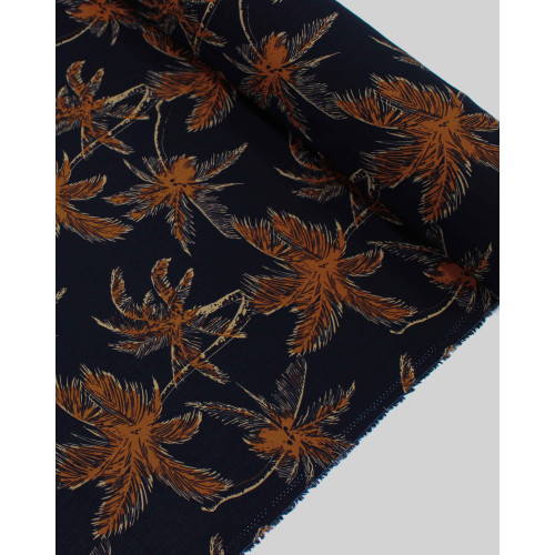 Tecido Viscose Texturizada Palmeiras Marrom Claro, Bege e Preto