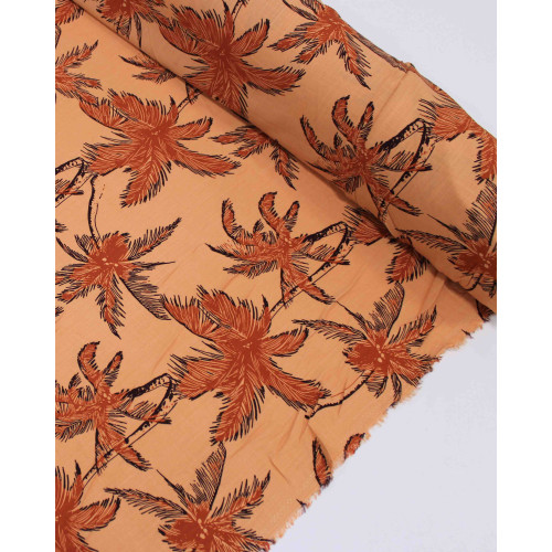 Tecido Viscose Texturizada Palmeiras Marrom Claro e Salmão