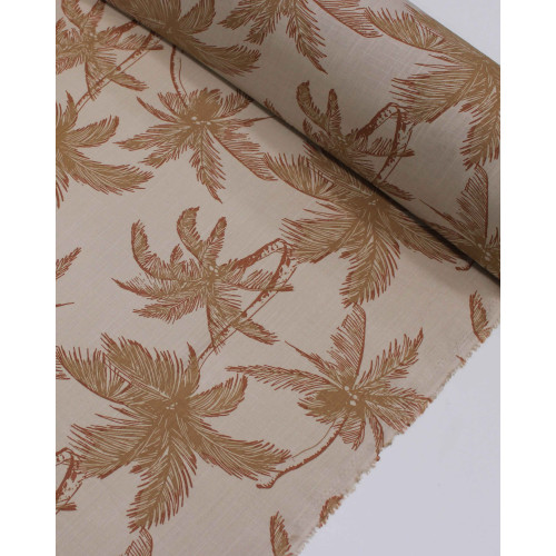 Tecido Viscose Texturizada Palmeiras Argila e Bege