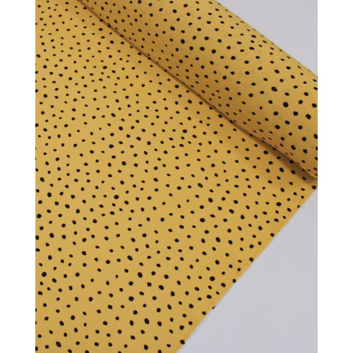 Tecido Viscose Texturizada Pingos Irregulares Marrom Escuro e Amarelo 