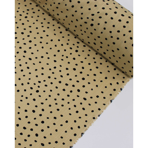 Tecido Viscose Texturizada Pingos Irregulares Preto e Bege