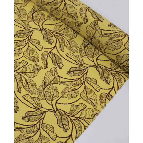 Tecido Viscose Folhas em Tranças Marrom e Amarelo