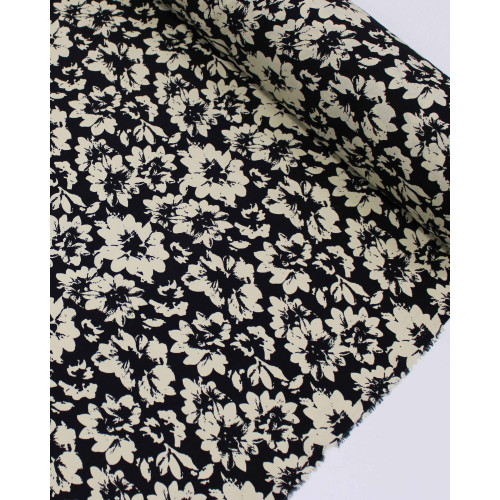 Tecido Viscose Texturizada Tapete Floral Abstrato Creme e Preto