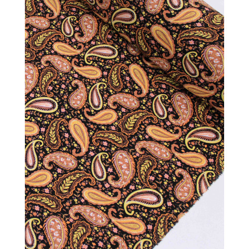 Tecido Viscose Texturizada Estampa Paisley Tons Terrosos e Preto