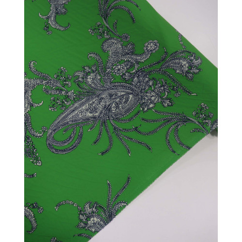 Tecido Crepe Salinas Macro Arabescos e Cashmere Offwhite e Verde