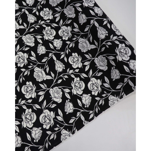 Tecido Viscose Texturizada Rosas P/B