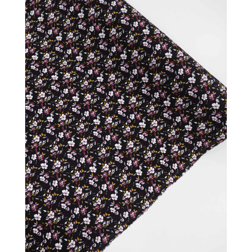 Tecido Viscose Texturizada Liberty Ameixa, Branco e Preto