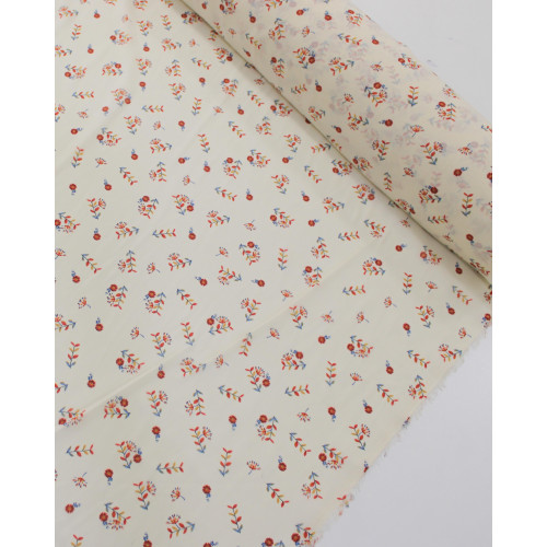 Tecido Crepe Chiffon Grosso Micro Ramos Colorido e Creme