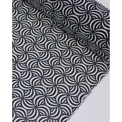 Tecido Crepe Chiffon Grosso Ilusão de Ótica Branco e Preto