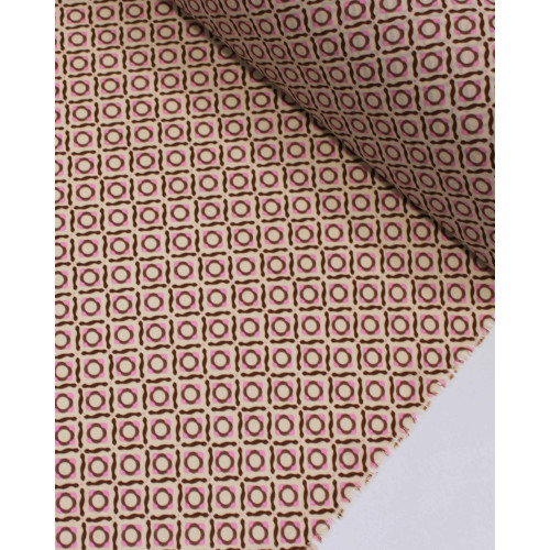 Tecido Crepe Chiffon Grosso Estampa Multi Geométrica Marrom, Rosa e Bege