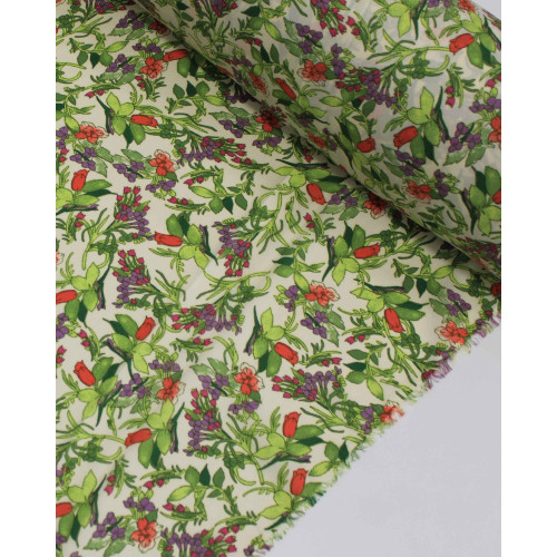 Tecido Crepe Chiffon Grosso Micro Tapete Floral Colorido e Creme