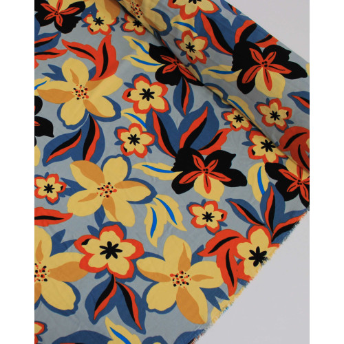 Tecido Crepe Koshibo Estampa Havaiana Colorido