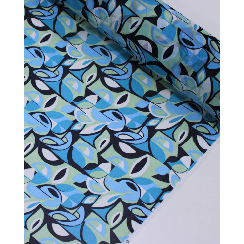 Tecido Crepe Chiffon Grosso Folhas Abstratas Tons Frios