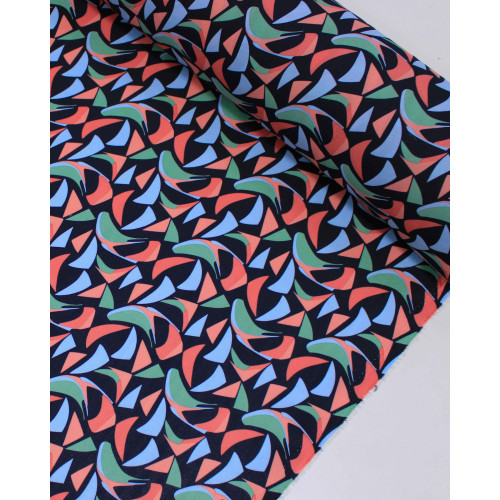 Tecido Crepe Koshibo Estampa Abstrata Colorido e Preto