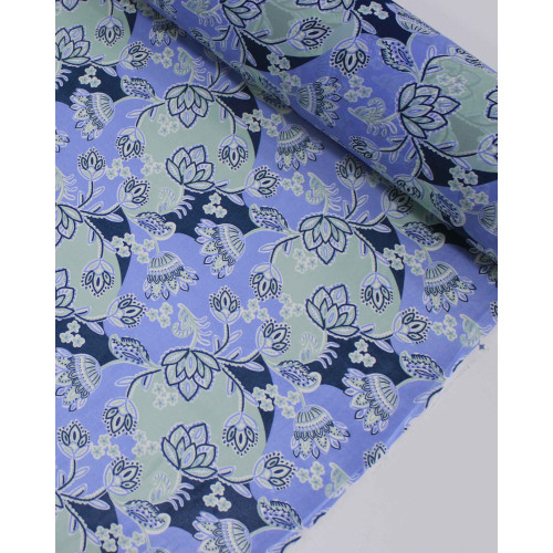 Tecido Crepe Chiffon Grosso Flores em Arabesco Tons Frios