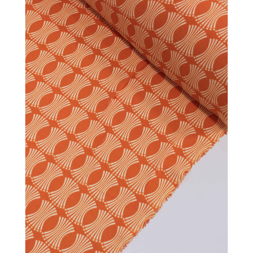 Tecido Crepe Koshibo Estampa Geométrica Creme e Laranja