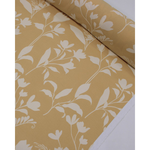 Tecido Crepe Koshibo Macro Ramos Creme e Palha