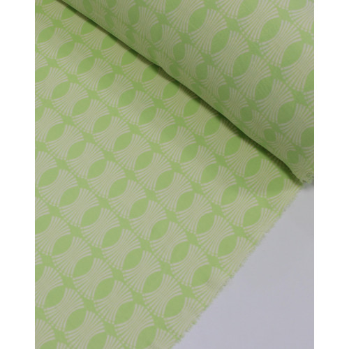 Tecido Crepe Koshibo Estampa Geométrica Creme e Verde Lima