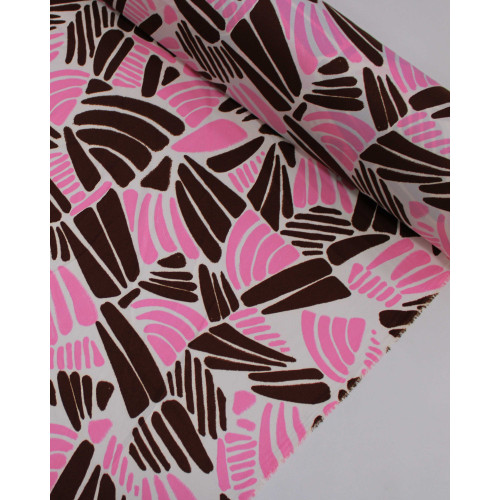 Tecido Crepe Sarjado Riscos Rosa, Marrom e Branco