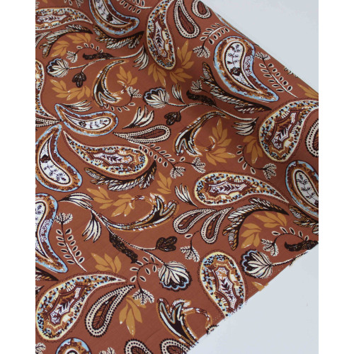 Tecido Viscose Texturizada Macro Ramos em Cashmere Tons Terrosos