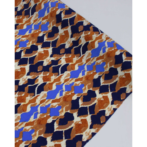 Tecido Viscose Estampa Abstrata Tons de azul e Terracota