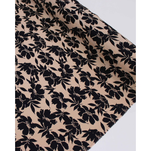 Tecido Viscose Macro Floral Abstrato Preto e Nude