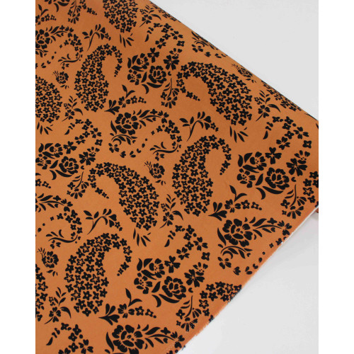 Tecido Viscose Cashmere Floral Preto e Ferrugem