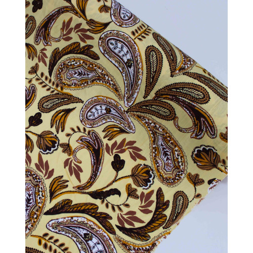 Tecido Viscose Texturizada Macro Ramos em Cashmere Marrom e Amarelo