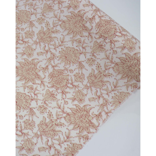 Tecido Linho Misto Estampado Macro Floral Indiano Bege e Offwhite