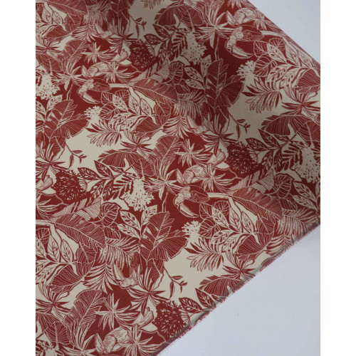 Tecido Linho Misto Estampado Floresta Tropical Terracota e Creme