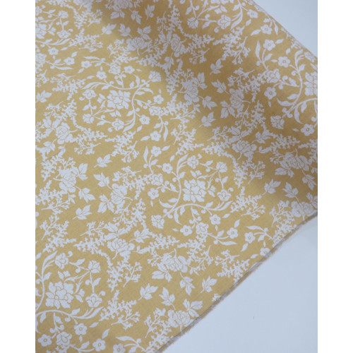 Tecido Linho Misto Estampado Arabesco Floral e Ocre