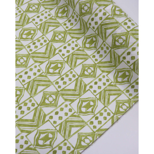 Tecido Linho Misto Estampado Multi Estampa Verde Abacate e Branco