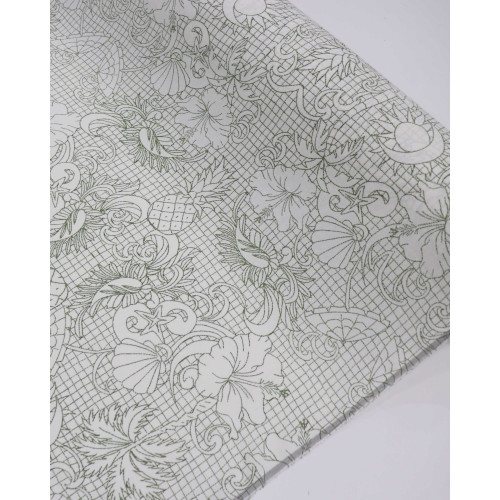 Tecido Linho Misto Estampado Quadriculado Tropical Verde e Offwhite