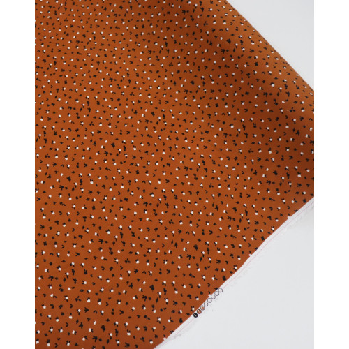 Tecido Viscose Flores Branco, Preto e Caramelo