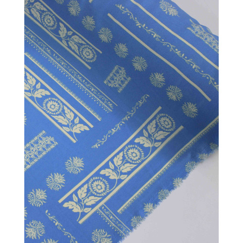 Tecido Crepe Koshibo Listras Étnicas Creme e Azul Bebê