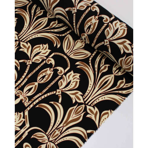 Tecido Crepe Koshibo Macro Estampa Étnica Creme, Caramelo e Preto