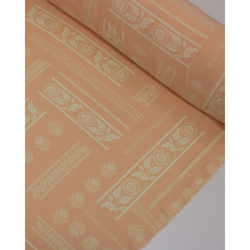 Tecido Crepe Koshibo Listras Étnicas Creme e Salmão