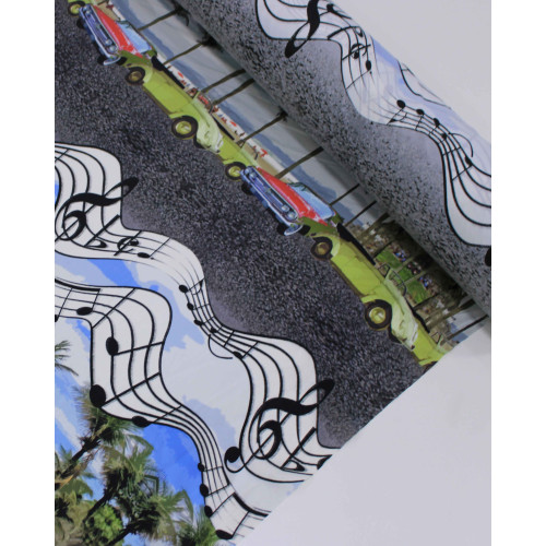 Tecido Tactel Fino Multi Estampa Vertical Carros e Música Colorido