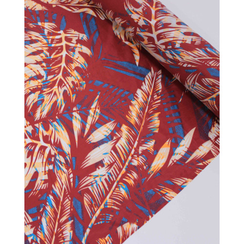 Tecido Tactel Fino Macro Folhas Colorido e Vermelho Valentino