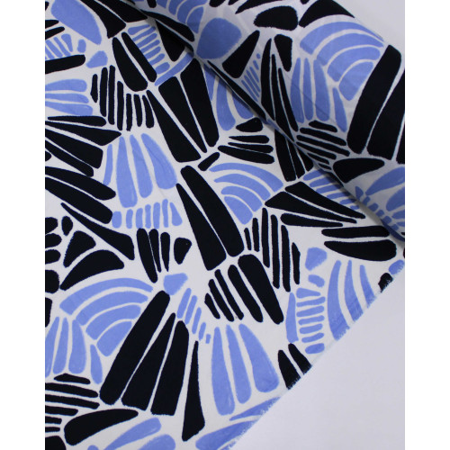 Tecido Crepe Sarjado Riscos Tons de Azul e Branco