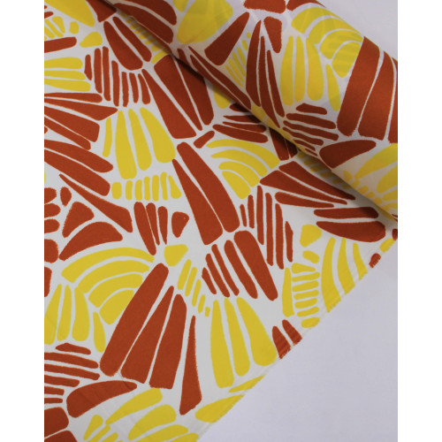 Tecido Crepe Sarjado Riscos Caramelo, Amarelo e Branco