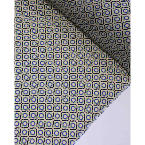 Tecido Crepe Chiffon Grosso Estampa Multi Geométrica Azul, Verde e Bege