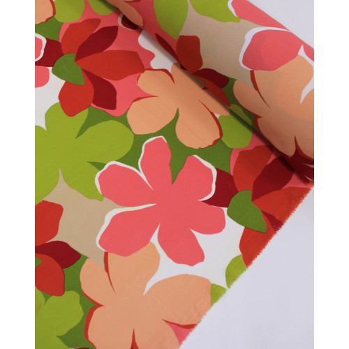 Tecido Crepe Koshibo Macro Flores Abstratas Colorido e Branco