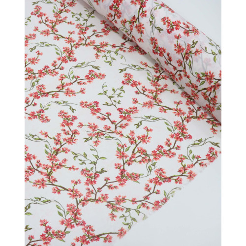 Tecido Crepe Koshibo Leve Ramos Floraias Colorido e Branco