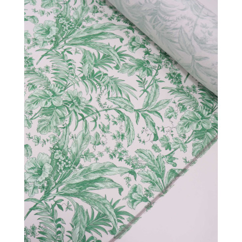 Tecido Linho Misto Estampado Macro Vegetação Verde e Branco