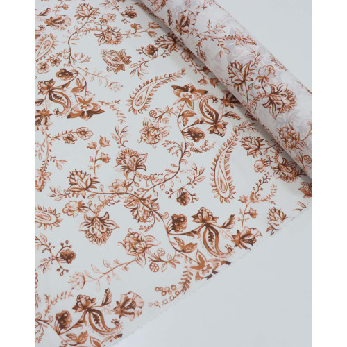 Tecido Cambraia de Algodão Ramos em Cashmere Branco e Cobre