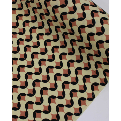 Tecido Viscose Texturizada Poá Estampado Preto, Creme e Castanho