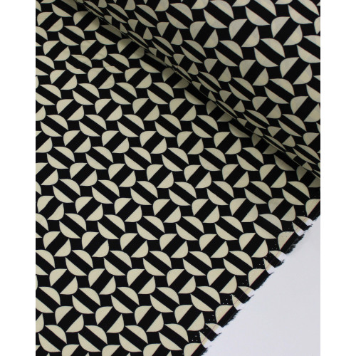 Tecido Viscose Semi Círculos Creme e Preto