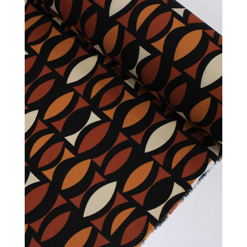 Tecido Viscose Estampa Geométrica Bege, Castanho e Preto